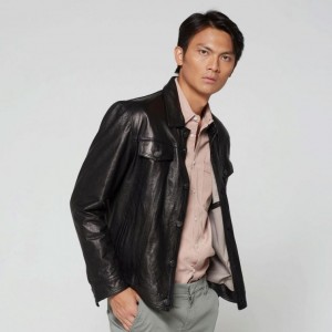 Black A.S.98 Leather Bruce Men's Jackets | CA-CKESW-6852