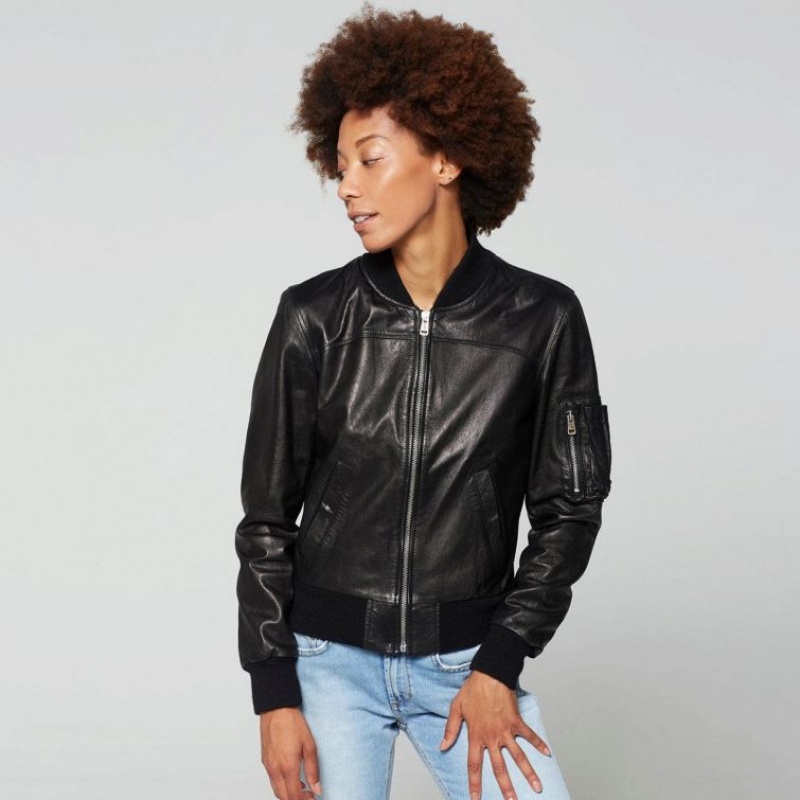 Black A.S.98 Leather Amber Women's Jackets | CA-LWYGC-6580