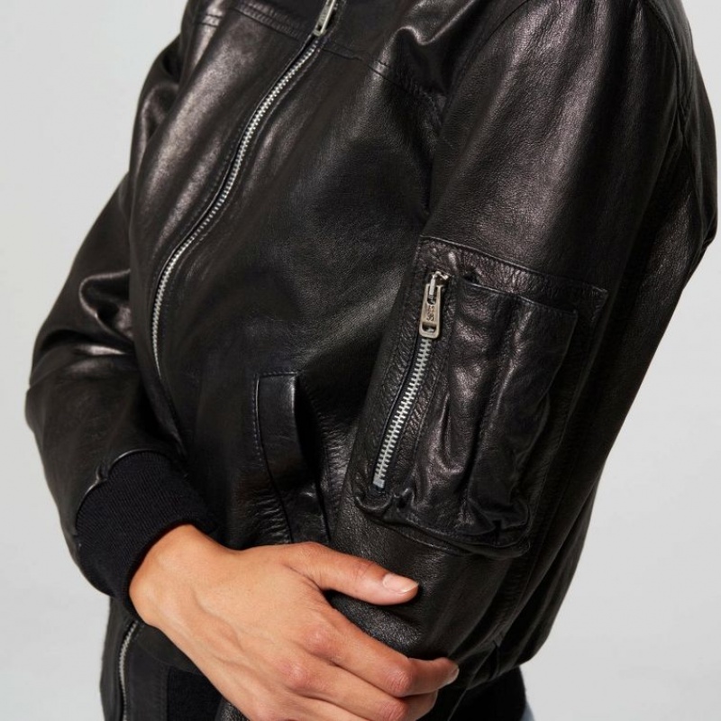 Black A.S.98 Leather Amber Women's Jackets | CA-LWYGC-6580