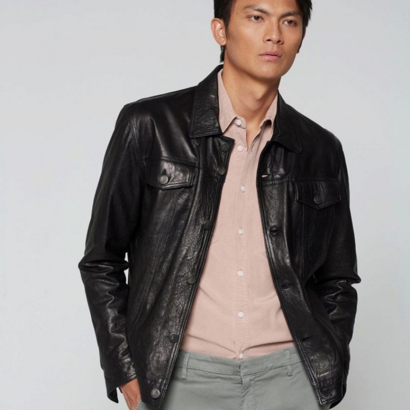 Black A.S.98 Leather Bruce Men's Jackets | CA-CKESW-6852