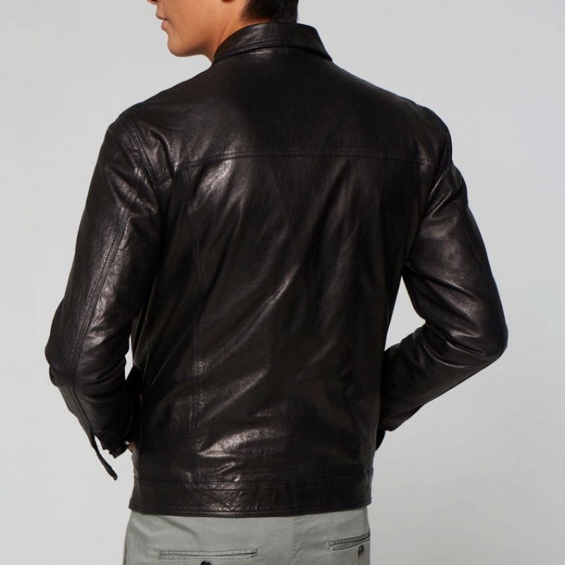 Black A.S.98 Leather Bruce Men's Jackets | CA-CKESW-6852