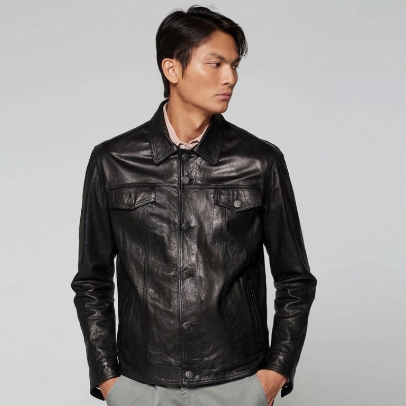 Black A.S.98 Leather Bruce Men's Jackets | CA-CKESW-6852