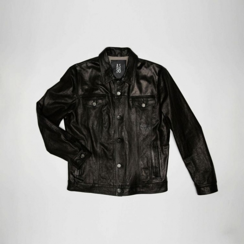 Black A.S.98 Leather Bruce Men's Jackets | CA-CKESW-6852