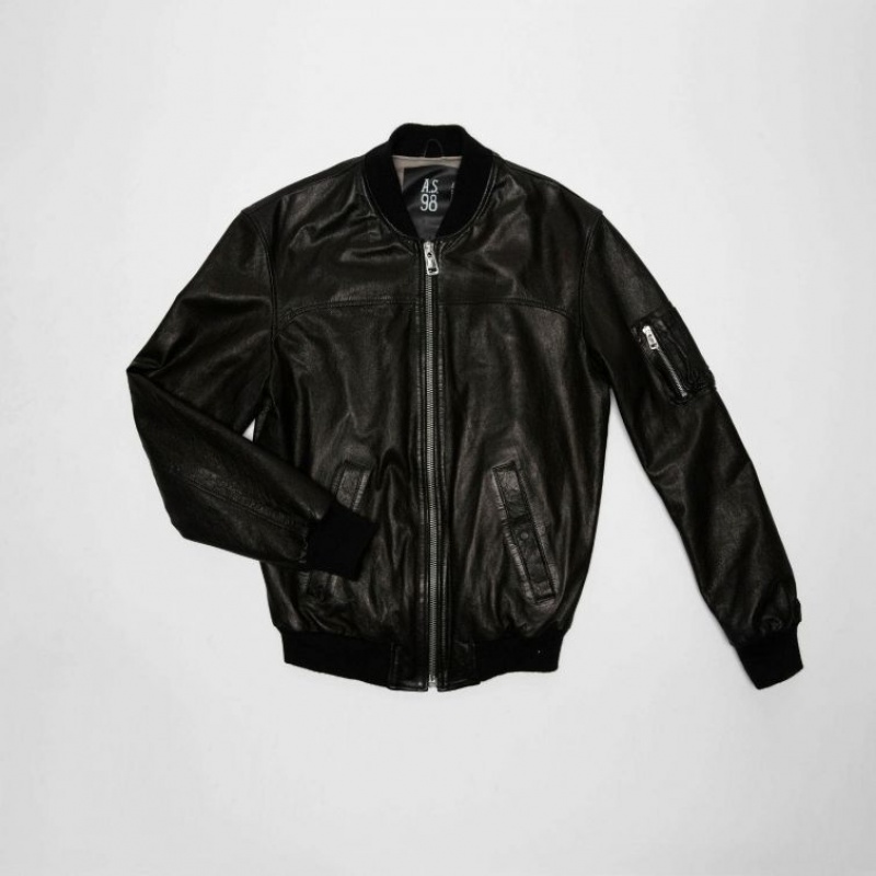 Black A.S.98 Leather James Men's Jackets | CA-AKDWF-1260