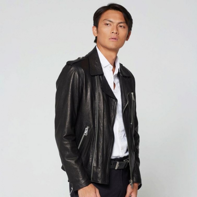 Black A.S.98 Leather Jimmy Men's Jackets | CA-UVSCD-5048