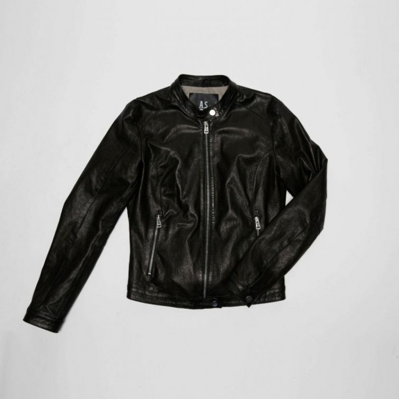 Black A.S.98 Leather Jude Women's Jackets | CA-BPDFU-6328