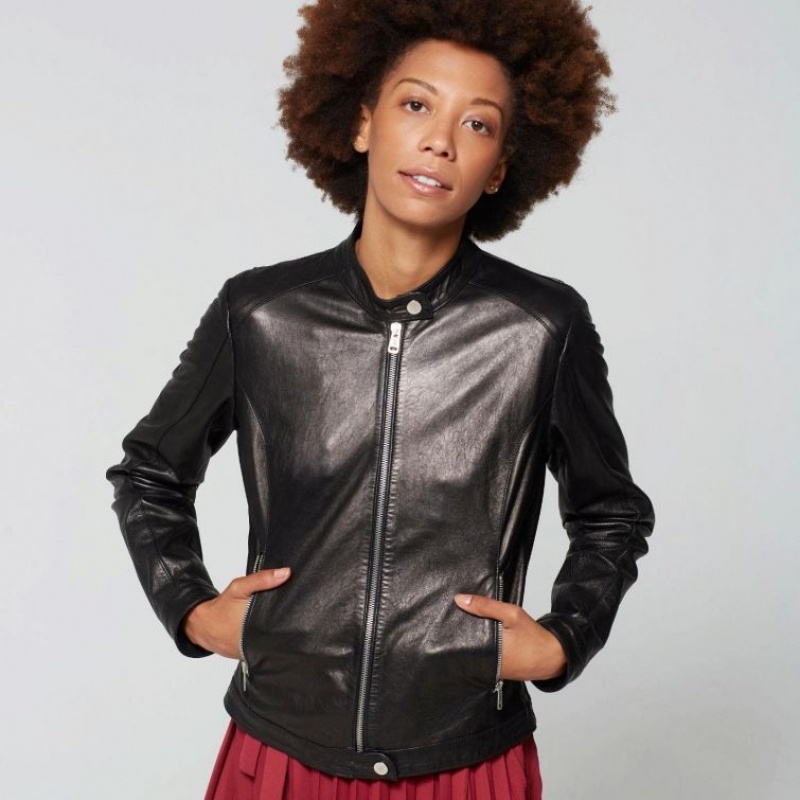 Black A.S.98 Leather Jude Women's Jackets | CA-BPDFU-6328