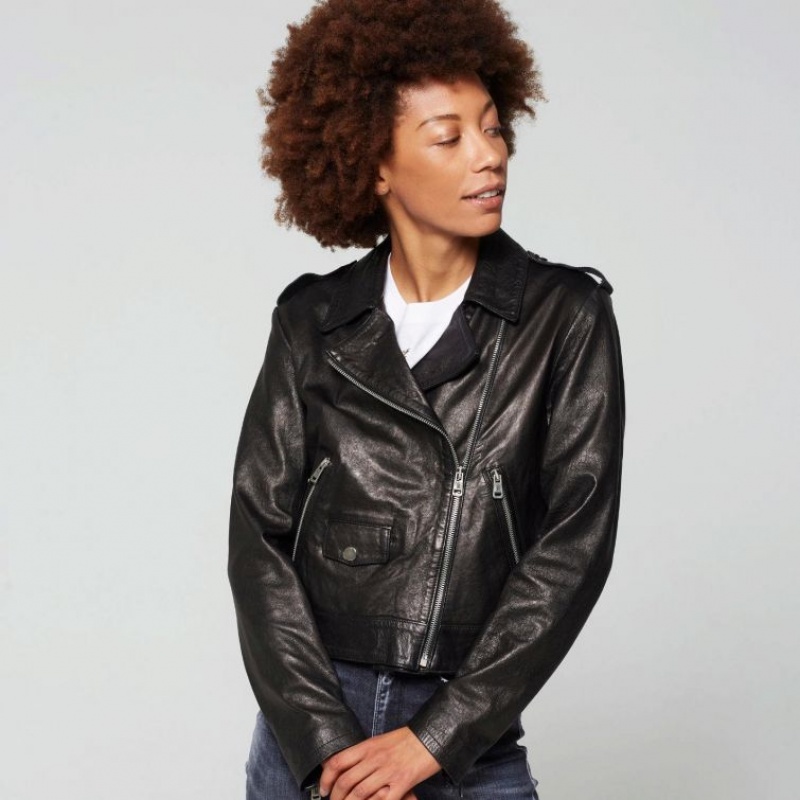 Black A.S.98 Leather Katy Women's Jackets | CA-WYHLX-9053