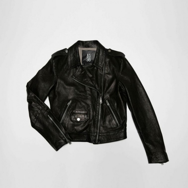 Black A.S.98 Leather Katy Women's Jackets | CA-WYHLX-9053