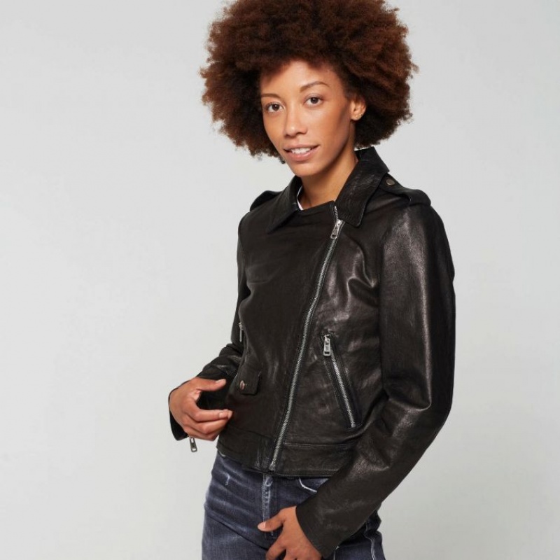 Black A.S.98 Leather Katy Women's Jackets | CA-WYHLX-9053