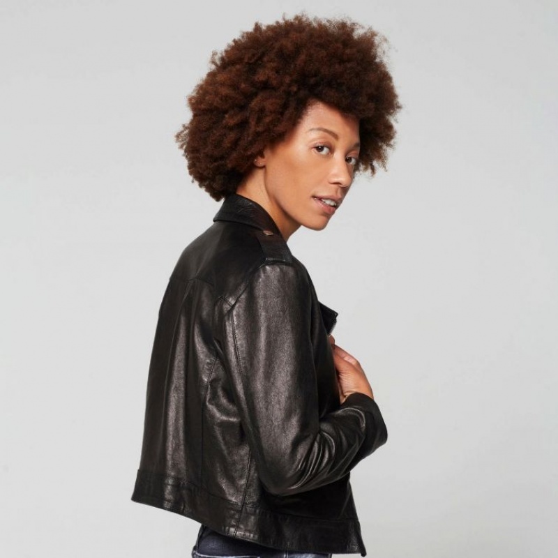 Black A.S.98 Leather Katy Women's Jackets | CA-WYHLX-9053